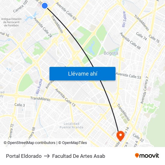 Portal Eldorado to Facultad De Artes Asab map