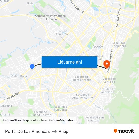 Portal De Las Américas to Anep map