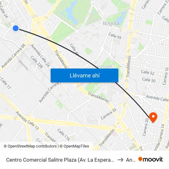 Centro Comercial Salitre Plaza (Av. La Esperanza - Kr 68b) to Anep map