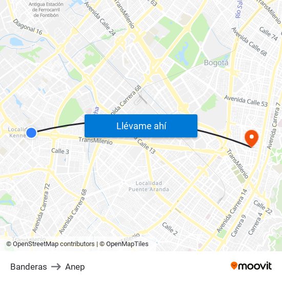 Banderas to Anep map