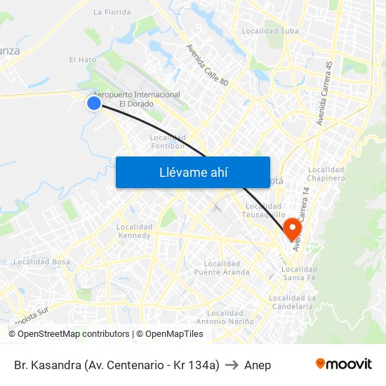 Br. Kasandra (Av. Centenario - Kr 134a) to Anep map