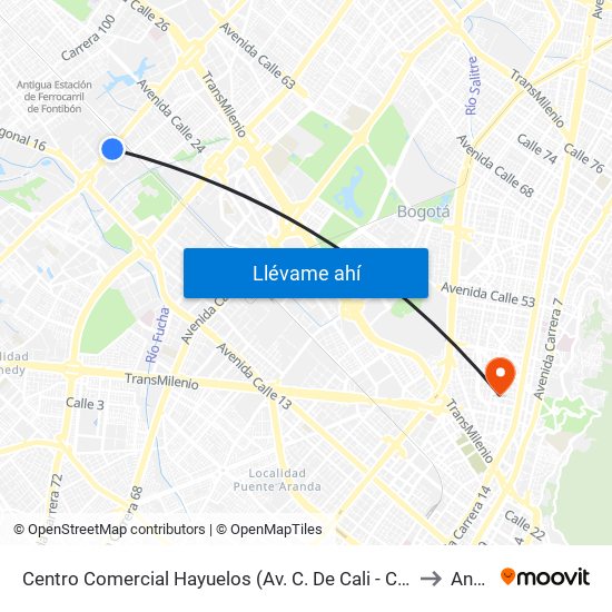 Centro Comercial Hayuelos (Av. C. De Cali - Cl 20) to Anep map
