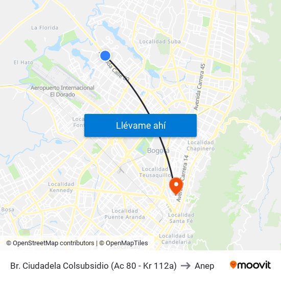 Br. Ciudadela Colsubsidio (Ac 80 - Kr 112a) to Anep map