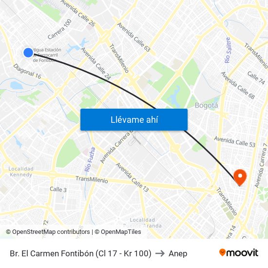 Br. El Carmen Fontibón (Cl 17 - Kr 100) to Anep map