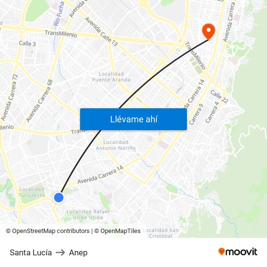 Santa Lucía to Anep map