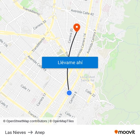 Las Nieves to Anep map