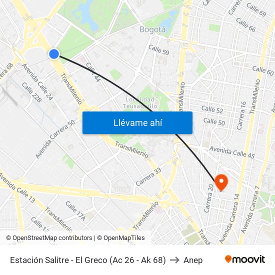 Estación Salitre - El Greco (Ac 26 - Ak 68) to Anep map