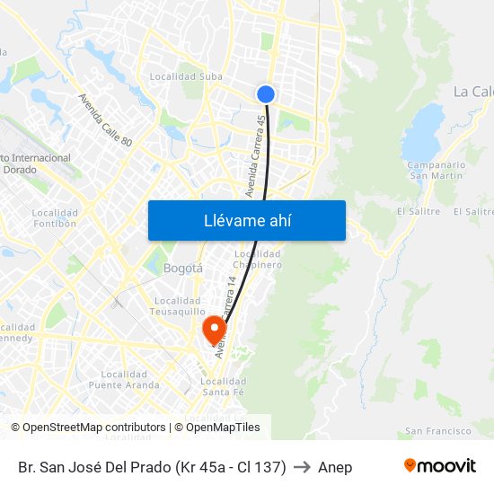 Br. San José Del Prado (Kr 45a - Cl 137) to Anep map