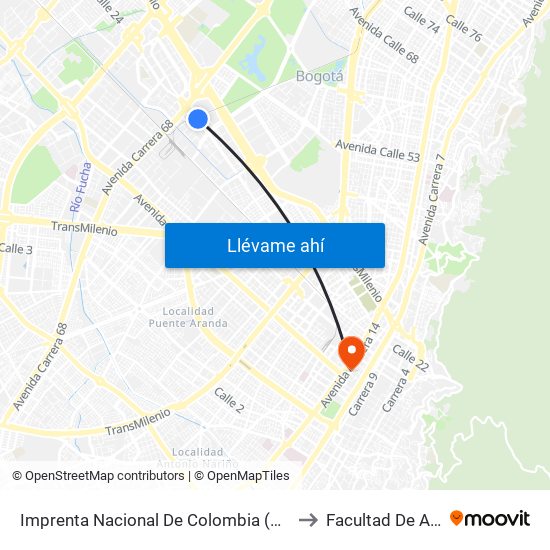 Imprenta Nacional De Colombia (Av. Esperanza - Kr 66) to Facultad De Artes Asab map
