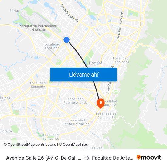 Avenida Calle 26 (Av. C. De Cali - Cl 51) (A) to Facultad De Artes Asab map