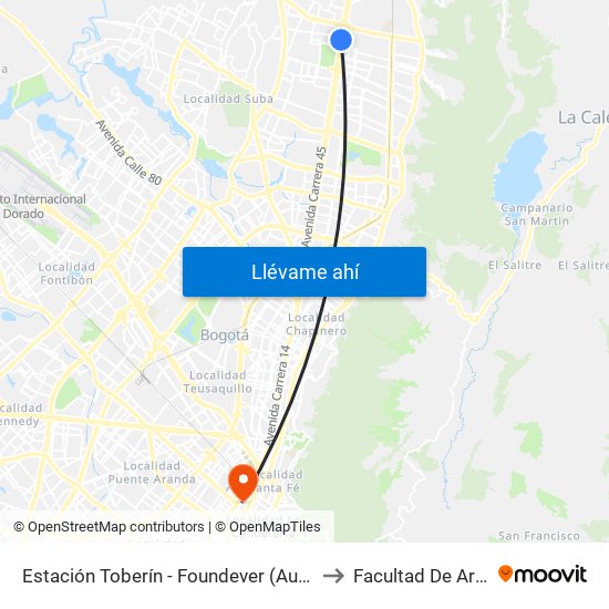 Estación Toberín - Foundever (Auto Norte - Cl 166) to Facultad De Artes Asab map