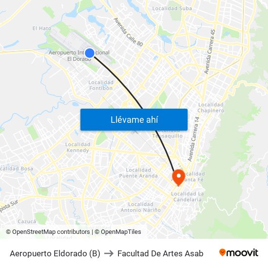 Aeropuerto Eldorado (B) to Facultad De Artes Asab map