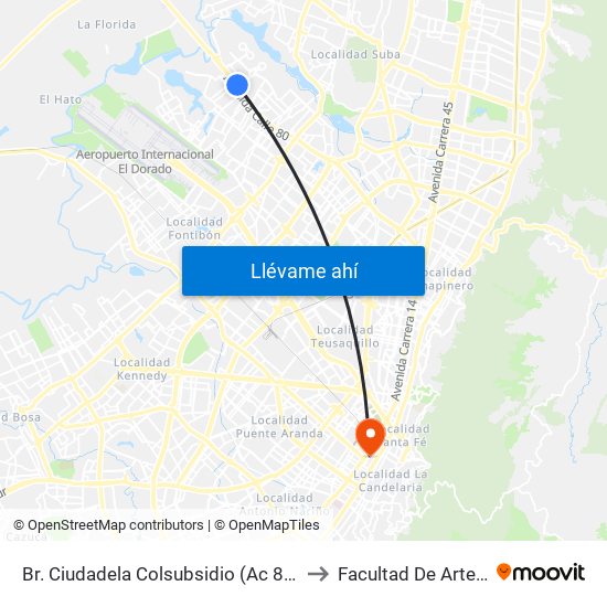 Br. Ciudadela Colsubsidio (Ac 80 - Kr 112a) to Facultad De Artes Asab map