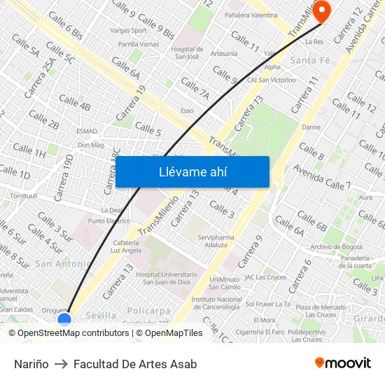 Nariño to Facultad De Artes Asab map