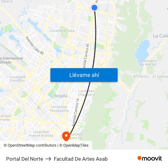 Portal Del Norte to Facultad De Artes Asab map
