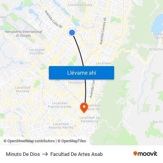 Minuto De Dios to Facultad De Artes Asab map