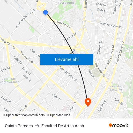 Quinta Paredes to Facultad De Artes Asab map