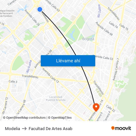 Modelia to Facultad De Artes Asab map