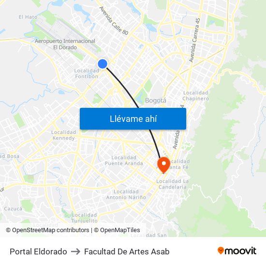 Portal Eldorado to Facultad De Artes Asab map