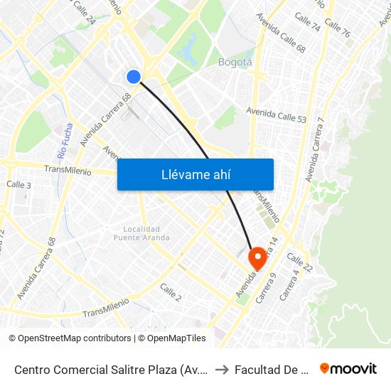 Centro Comercial Salitre Plaza (Av. La Esperanza - Kr 68a) to Facultad De Artes Asab map