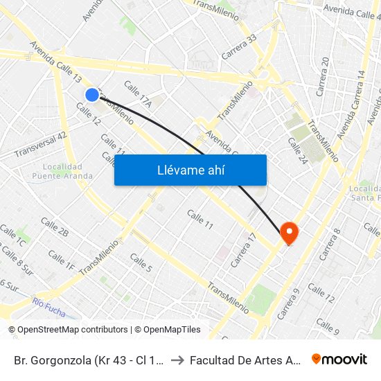 Br. Gorgonzola (Kr 43 - Cl 12b) to Facultad De Artes Asab map