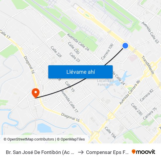 Br. San José De Fontibón (Ac 26 - Kr 96a) to Compensar Eps Fontibón map