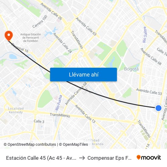 Estación Calle 45 (Ac 45 - Av. Caracas) to Compensar Eps Fontibón map