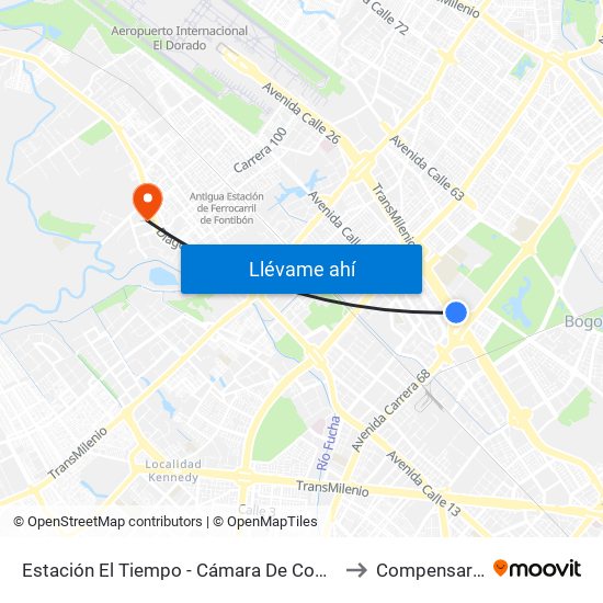 Estación El Tiempo - Cámara De Comercio De Bogotá (Ac 26 - Kr 68b Bis) to Compensar Eps Fontibón map