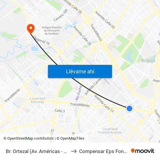 Br. Ortezal (Av. Américas - Tv 39) to Compensar Eps Fontibón map