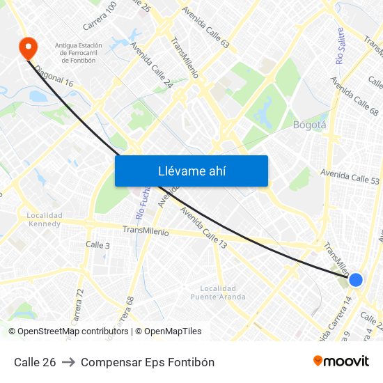 Calle 26 to Compensar Eps Fontibón map