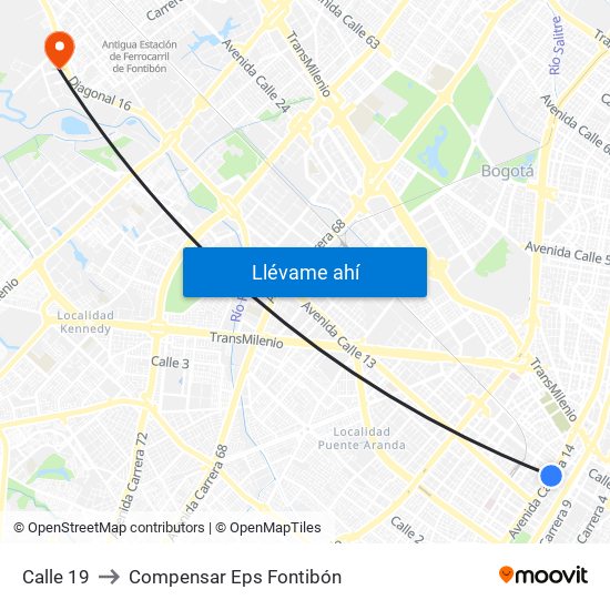 Calle 19 to Compensar Eps Fontibón map