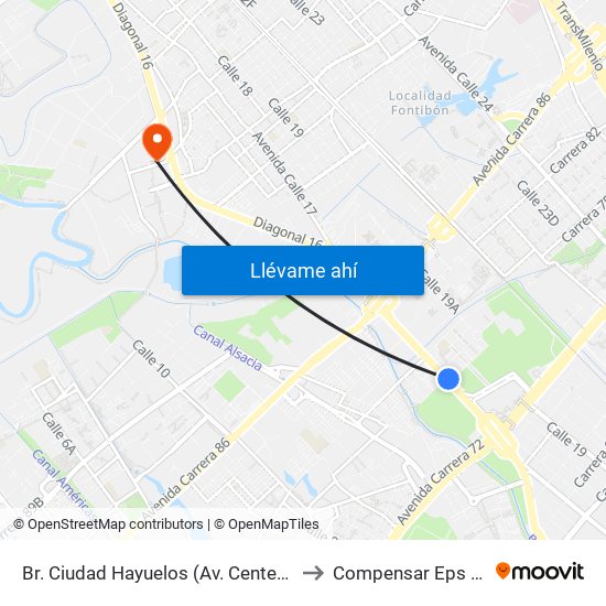 Br. Ciudad Hayuelos (Av. Centenario - Kr 78g) to Compensar Eps Fontibón map