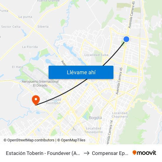 Estación Toberín - Foundever (Auto Norte - Cl 166) to Compensar Eps Fontibón map
