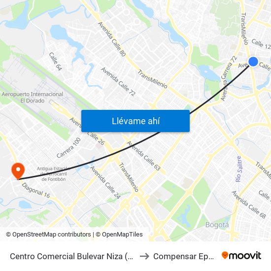 Centro Comercial Bulevar Niza (Ac 127 - Av. Suba) to Compensar Eps Fontibón map