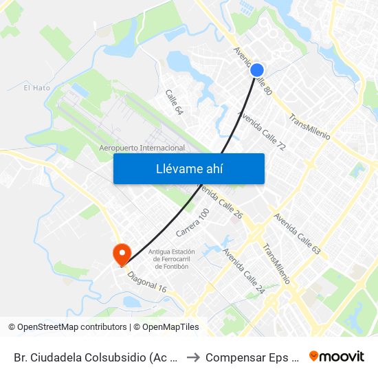 Br. Ciudadela Colsubsidio (Ac 80 - Kr 112a) to Compensar Eps Fontibón map