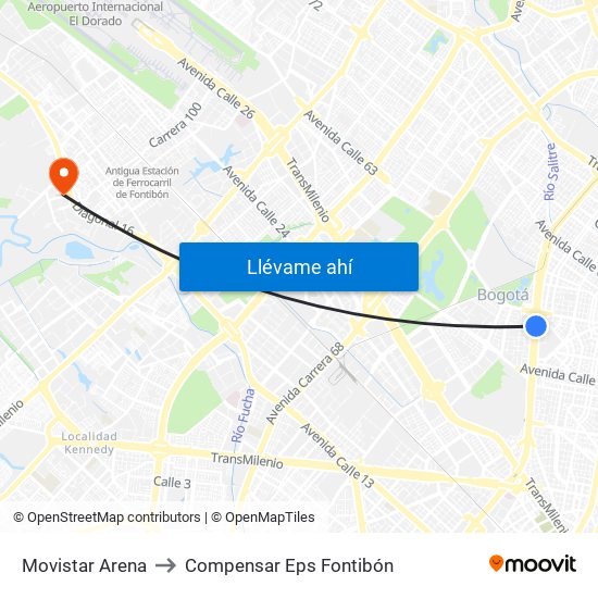 Movistar Arena to Compensar Eps Fontibón map