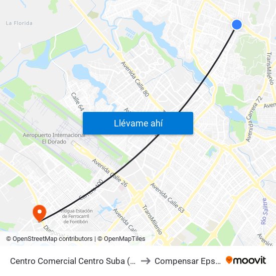 Centro Comercial Centro Suba (Av. Suba - Kr 91) to Compensar Eps Fontibón map