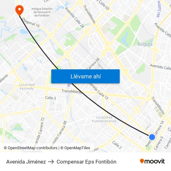 Avenida Jiménez to Compensar Eps Fontibón map