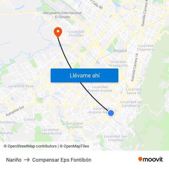 Nariño to Compensar Eps Fontibón map
