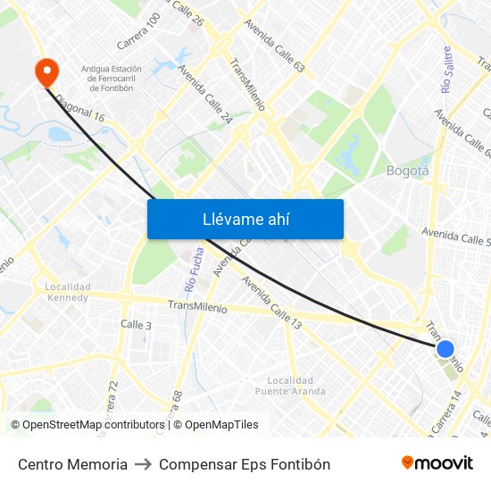 Centro Memoria to Compensar Eps Fontibón map