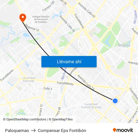 Paloquemao to Compensar Eps Fontibón map