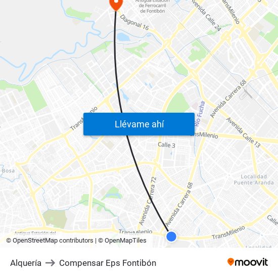 Alquería to Compensar Eps Fontibón map