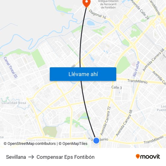 Sevillana to Compensar Eps Fontibón map