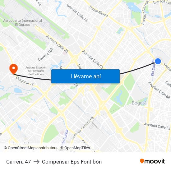 Carrera 47 to Compensar Eps Fontibón map
