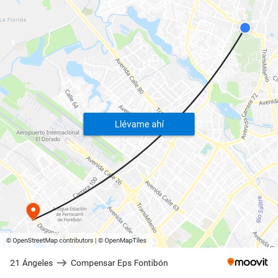 21 Ángeles to Compensar Eps Fontibón map