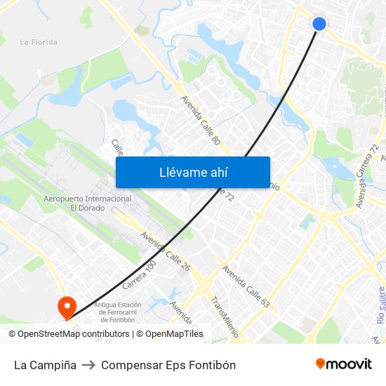 La Campiña to Compensar Eps Fontibón map
