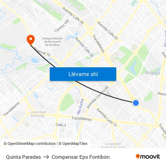 Quinta Paredes to Compensar Eps Fontibón map