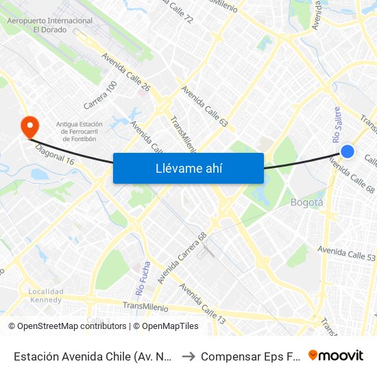 Estación Avenida Chile (Av. NQS - Cl 71c) to Compensar Eps Fontibón map