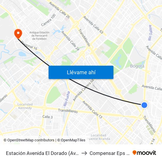 Estación Avenida El Dorado (Av. NQS - Cl 40a) to Compensar Eps Fontibón map