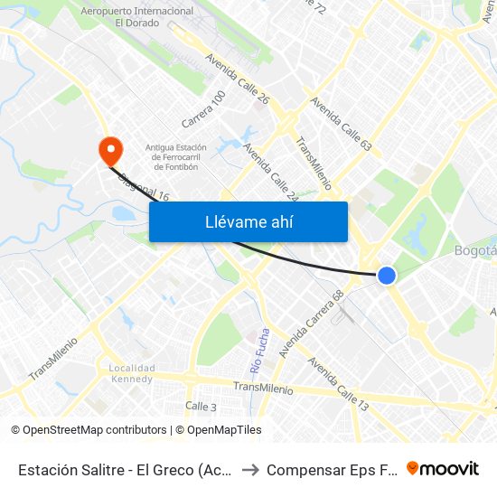 Estación Salitre - El Greco (Ac 26 - Ak 68) to Compensar Eps Fontibón map